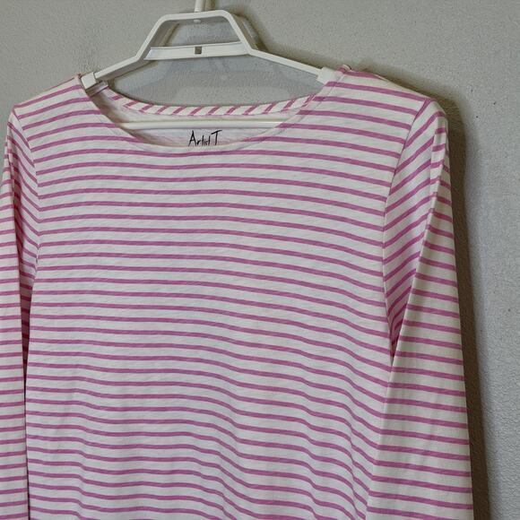 J. Crew Artist Tee Top Womens Size XL Pink Stripe Long Sleeve Round Neck Cotton - Picture 2 of 7